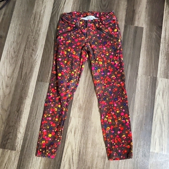 LANDS End Brown Corduroy Pants Size 7 Bright Floral Pattern Adjustable W… - Picture 1 of 6
